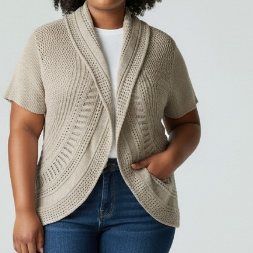 Denver Hayes Beige Knit Open-front  Cardigan Size XL